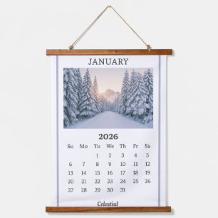 Tapiz Con Marco De Madera Página Calendario de Montañas Snowy de Enero de 20