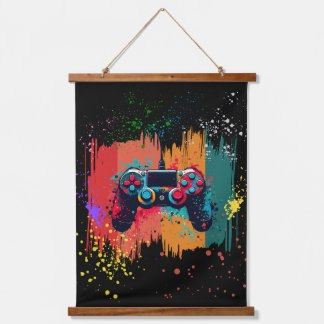 Tapiz Con Marco De Madera Paint Splatter Video Game Controller Art, Gamer