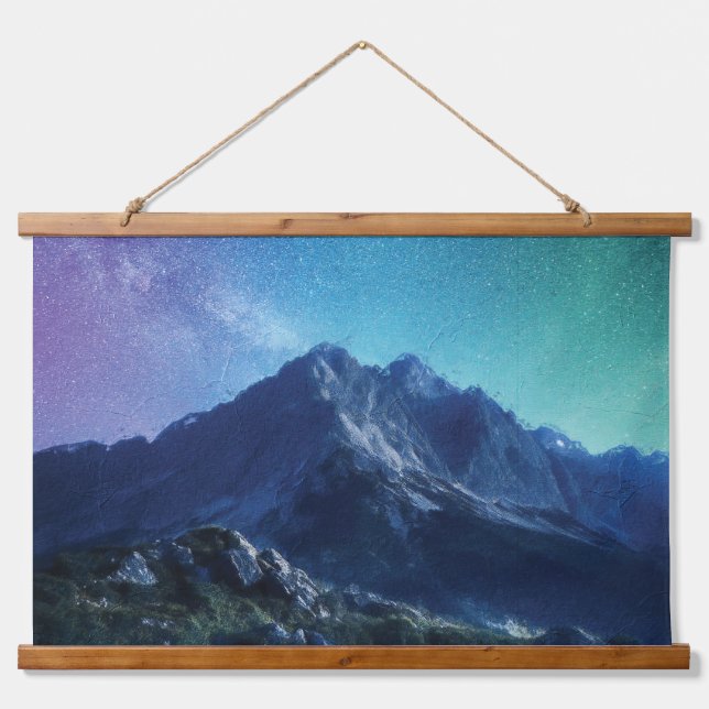 Tapiz Con Marco De Madera Paintaje paisajístico de montaña (Anverso )