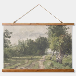 Tapiz Con Marco De Madera Paisaje acuarela del sendero - Troyón constante