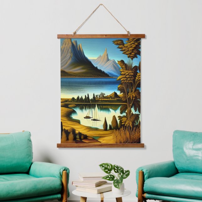 Tapiz Con Marco De Madera Paisaje con arte de las montañas (Sala de estar)
