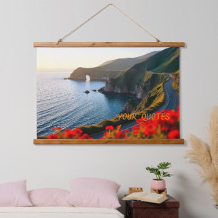 Tapiz Con Marco De Madera Paisaje costero al atardecer: arte mural dramático