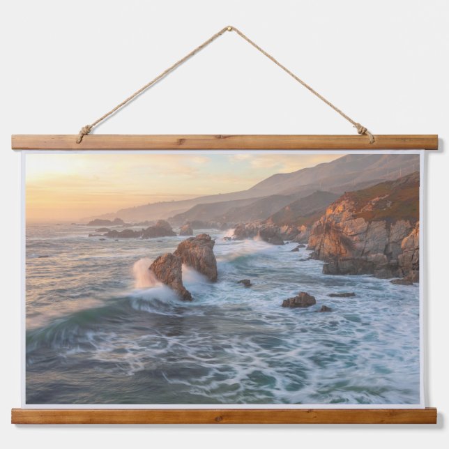 Tapiz Con Marco De Madera Paisaje costero con ondas estrelladas (Anverso )