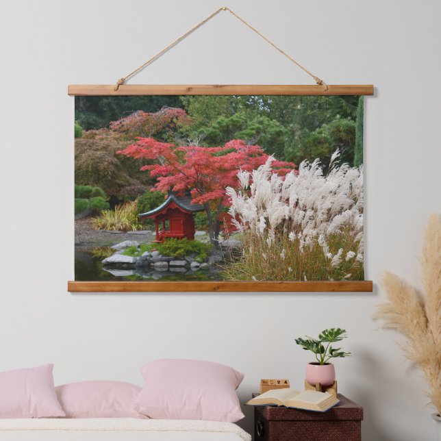 Tapiz Con Marco De Madera Paisaje de la escena otoñal del jardín japonés (Dormitorio)