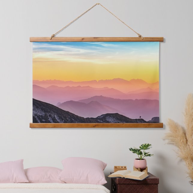 Tapiz Con Marco De Madera Paisaje de montaña en Sunset (Dormitorio)