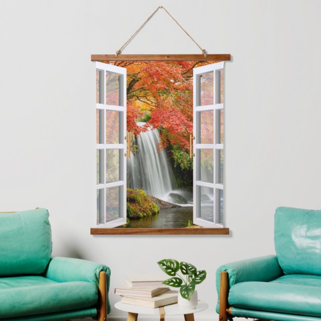 Tapiz Con Marco De Madera Paisaje de montañas de otoño (Sala de estar)