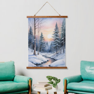 Tapiz Con Marco De Madera Paisaje Forestal Winter Wonderland