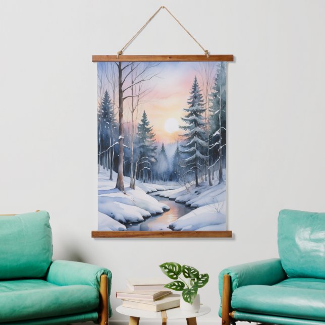 Tapiz Con Marco De Madera Paisaje Forestal Winter Wonderland (Sala de estar)