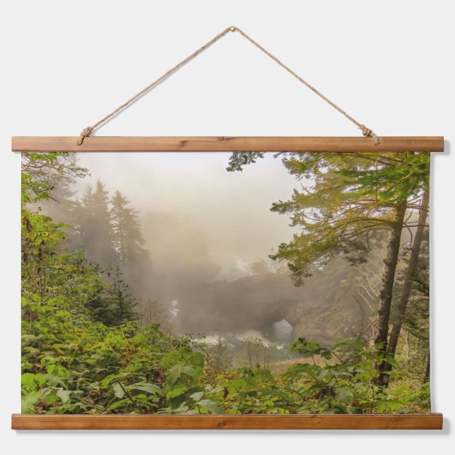 Tapiz Con Marco De Madera Paisaje forestal y oceánico (Anverso )