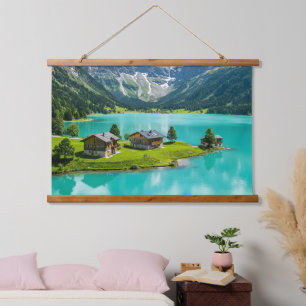 Tapiz Con Marco De Madera Paisaje montañoso del lago alpino