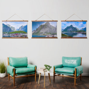 Tapiz Con Marco De Madera Paisaje panorámico noruego Islas Lofoten Noruega