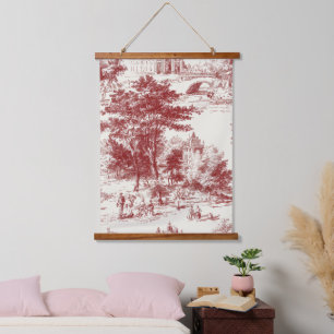 Tapiz Con Marco De Madera Paisaje vintage rojo toile