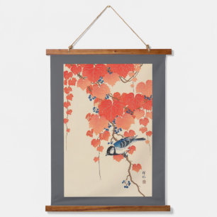 Tapiz Con Marco De Madera Pájaro sobre hiedra roja, Koson, Ukiyo-e