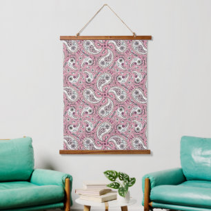 Tapiz Con Marco De Madera Pájaros de paisley de rosa bebé