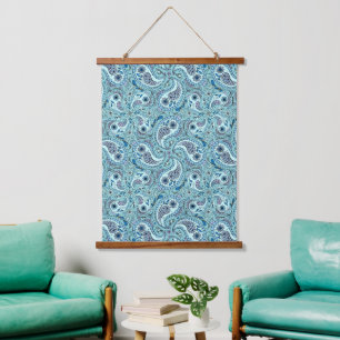 Tapiz Con Marco De Madera Pájaros de paisley en azul bebé