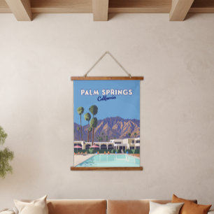 Tapiz Con Marco De Madera Palm Springs California Pool Hotel Trees Retro
