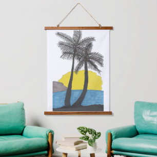 Tapiz Con Marco De Madera Palm Tree Sunrise Silhouette