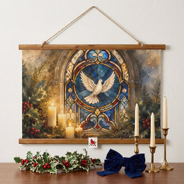 Tapiz Con Marco De Madera Paloma de Vidrio Emplomado Navidad Ventana