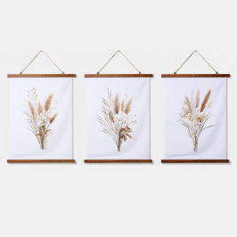 Tapiz Con Marco De Madera Pampas Grass Boho Decoración Neutral Botánica