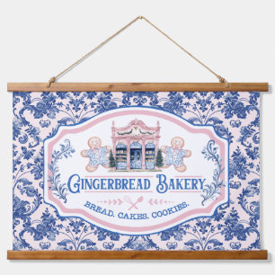 Tapiz Con Marco De Madera Panadería de Jengibre Rosa y Azul Grandmillennial