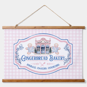 Tapiz Con Marco De Madera Panadería Pink Gingham Gingerbread