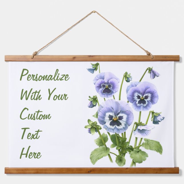 Tapiz Con Marco De Madera Pansies morados Arte Botánico Floral Personalizado (Anverso )