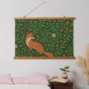 Tapiz Con Marco De Madera Papel de seda estilo Morris Fox Forest Cottagecore