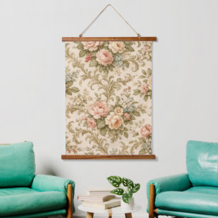 Tapiz Con Marco De Madera Papel pintado de patrón floral vintage