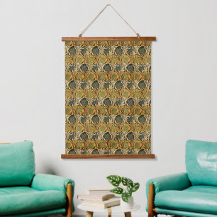Tapiz Con Marco De Madera Papel pintado vintage de tulipán y lirio dorado de