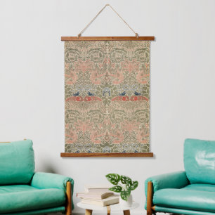 Tapiz Con Marco De Madera Papel pintado vintage William Morris Pavón y Dragó