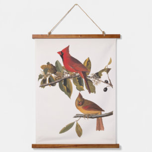 Tapiz Con Marco De Madera Par de cardenales de Audubon en árbol de almendra
