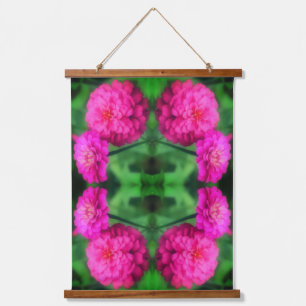 Tapiz Con Marco De Madera Par de flores de Zinnia rosadas patrón abstracto