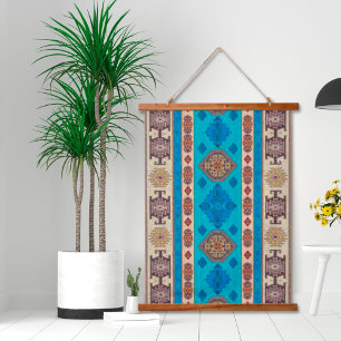 Tapiz Con Marco De Madera Pared de Kilim turco dorado azul acuático oriental