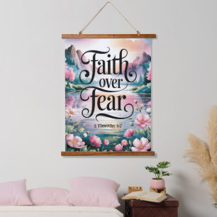 Tapiz Con Marco De Madera Pared de Mujeres Cristianas Fe Sobre Miedo