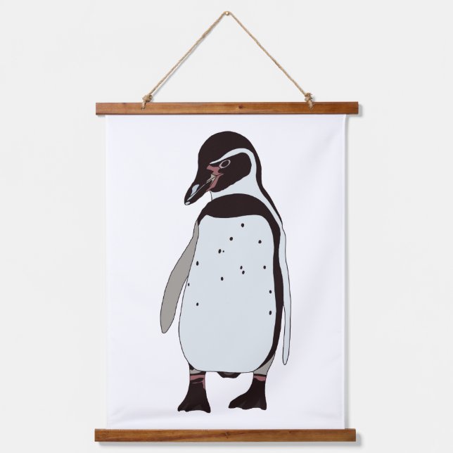 Tapiz Con Marco De Madera Pared de pingüino colgado (Anverso)