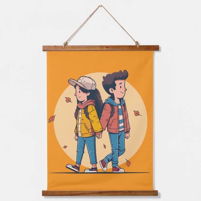 Tapiz Con Marco De Madera Pareja de manos cogiendo la mano caminando juntos  (Anverso)