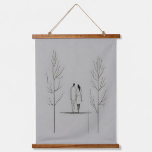 Tapiz Con Marco De Madera Pareja minimalista Arte de línea moderna