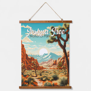 Tapiz Con Marco De Madera Parque nacional Joshua Tree Ilustracion Retro