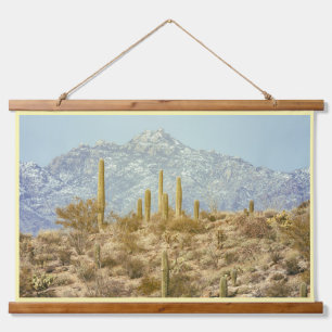 Tapiz Con Marco De Madera Parque nacional Saguaro con montaña