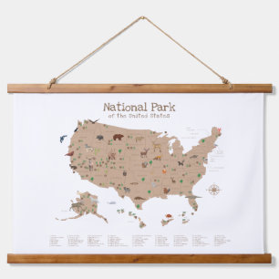Tapiz Con Marco De Madera Parques nacionales de Brown Woodland Mapa decoraci