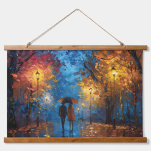 Tapiz Con Marco De Madera Paseo nocturno a la luz del otoño