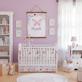 Tapiz Con Marco De Madera Pastel de bebé floral y mariposa