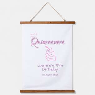 Tapiz Con Marco De Madera pastel de cumpleaños quinceañera 15 años morado ro