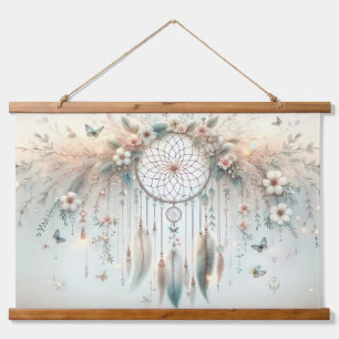 Tapiz Con Marco De Madera Pastel Floral Mariposa Dreamcatcher