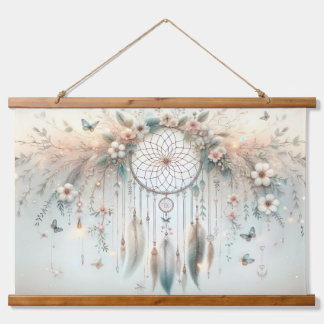 Tapiz Con Marco De Madera Pastel Floral Mariposa Dreamcatcher