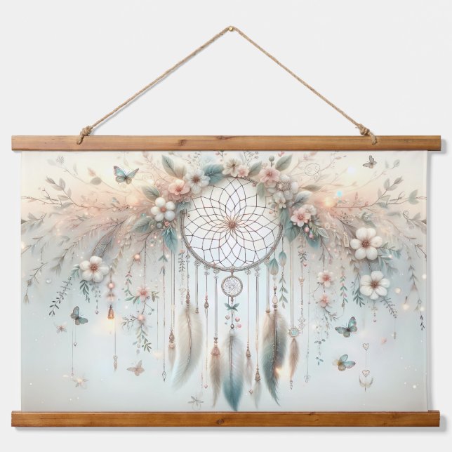 Tapiz Con Marco De Madera Pastel Floral Mariposa Dreamcatcher (Anverso )