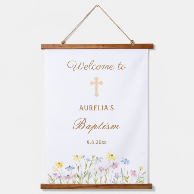 Tapiz Con Marco De Madera Pastel Flores Silvestres Bienvenida (Anverso)