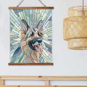 Tapiz Con Marco De Madera Pastor Alemán - Arte Mosaico