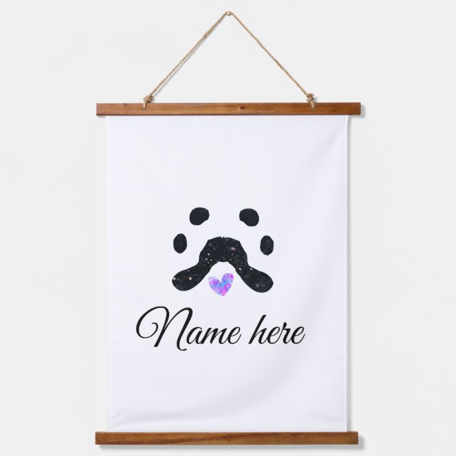 Tapiz Con Marco De Madera Pata de perro mascota negro añadir nombre texto fo (Anverso)