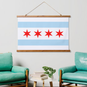 Tapiz Con Marco De Madera Patriótico Chicago Tapestry, Bandera de Chicago